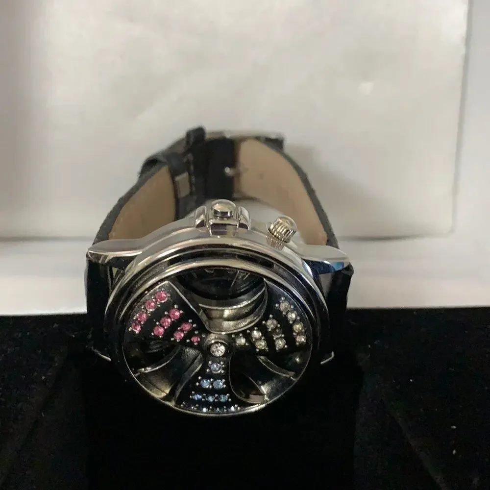 NWOT FRED BELAY UNISEX WATCH GENUINE LEATHER BAND DIAMONDS DETAILS